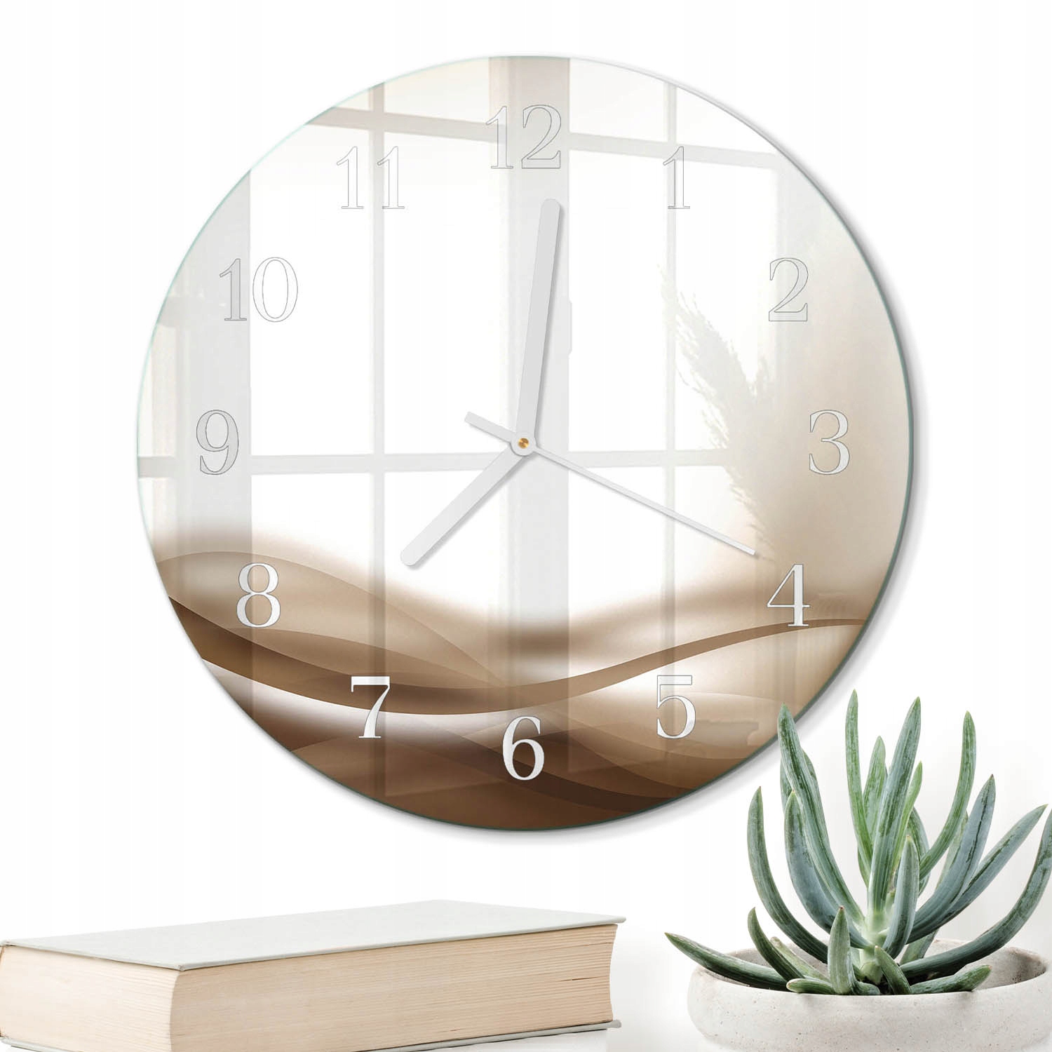 Moderní Kulatý hodiny o průměru 30 cm Skleněné s potiskem Abstraktní linie