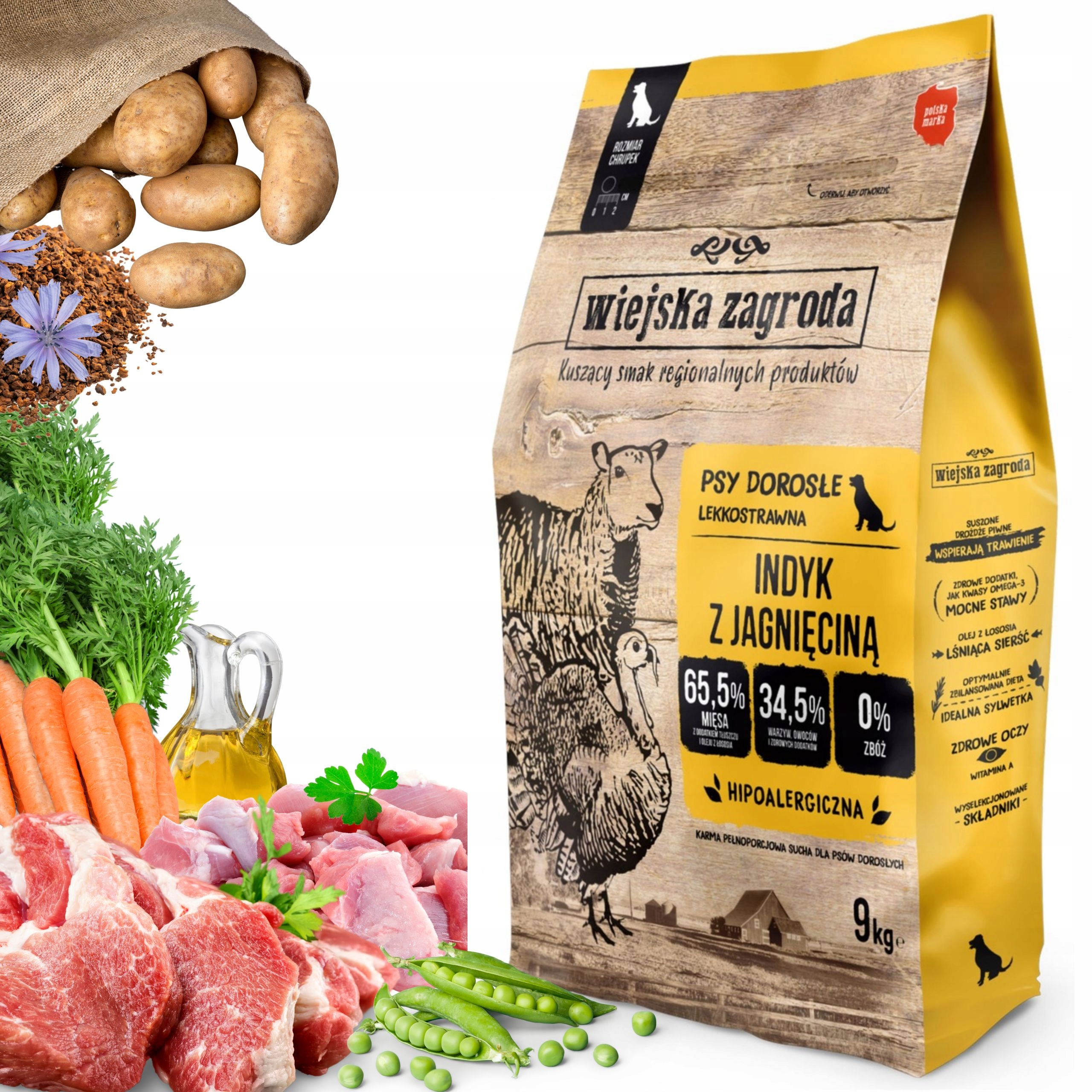 Wiejska Zagroda Indyk z Jagnięciną 9kg M dla psów