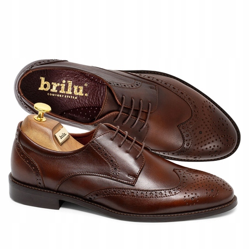 Brilu Polskie Męskie Skórzane Buty Wizytowe Brogsy Ashton Brązowe 44