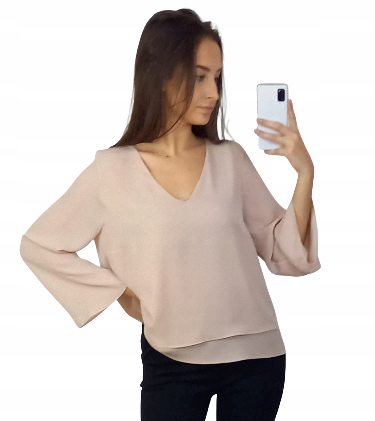

Elegancka Bluzka Z Żorżety Beżowa-łososiowa r.38