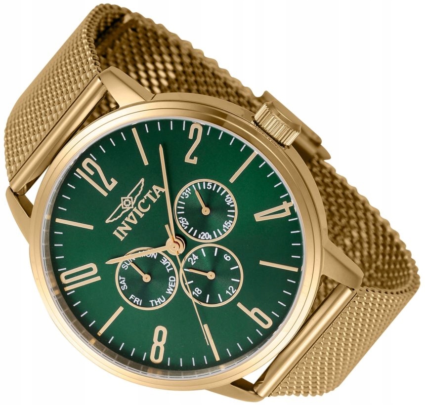 Pánské Hodinky Invicta 47123 Zeleno-zlaté, Elegantní, S Datou, Mesh Náramek