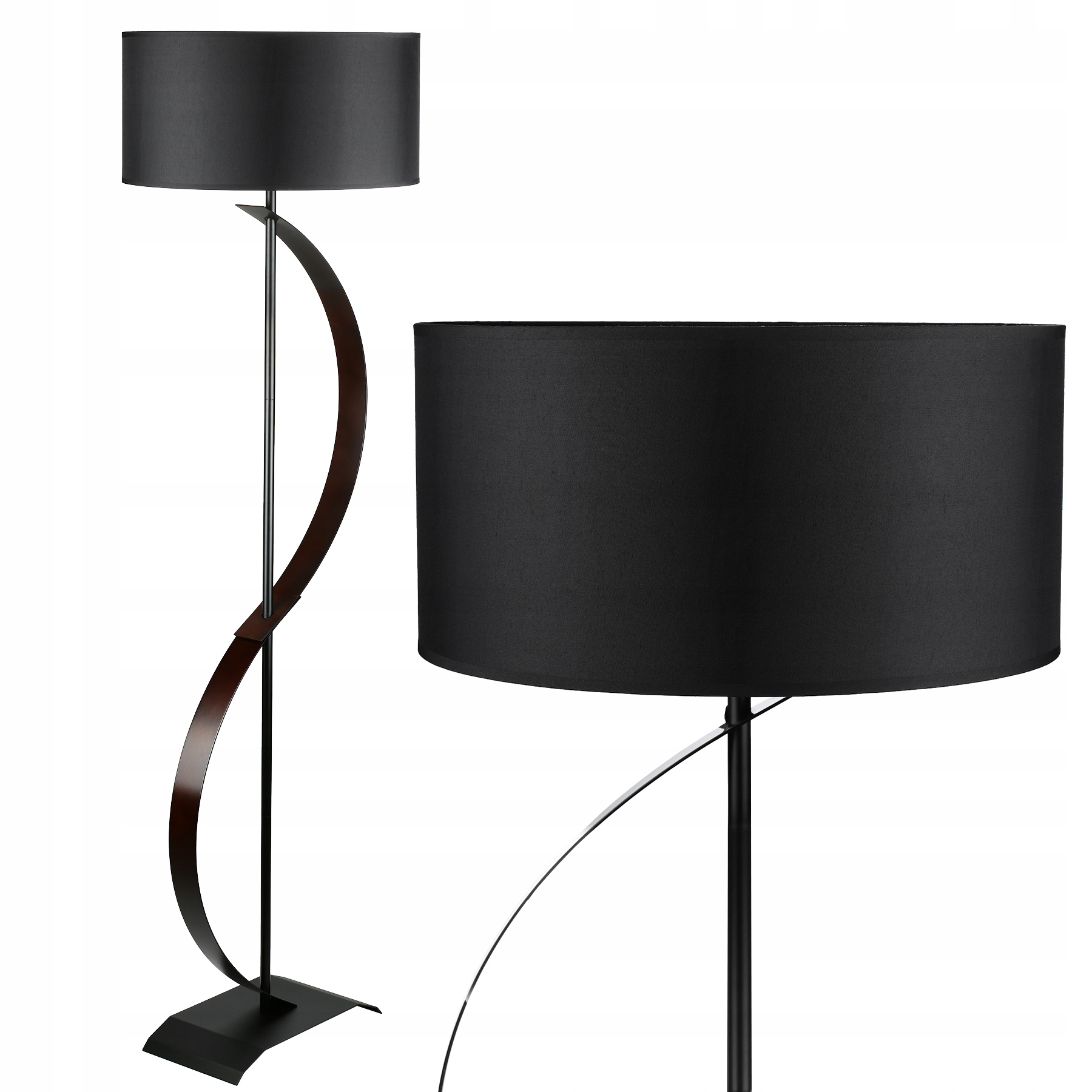 Stojaca Podlahová Lampa E27 Kovová Moderná Tienidlo Drevo 144 cm