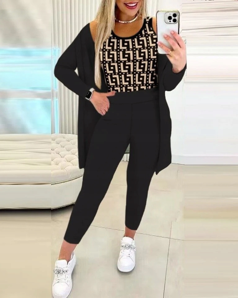 Damski Trzyczęściowy Garnitur Z Długim Rękawem Czarny / L-XL Rozmiar L/XL