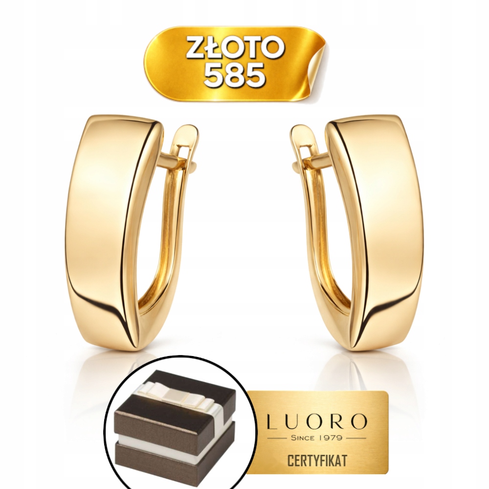 Náušnice Zlaté 585 14K Obdélníkové Velké S Anglickým Zapínáním 1,5 CM