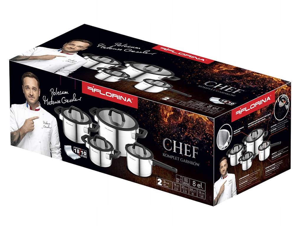 Komplet garnków Florina Chef by Mateusz Gessler 8 el. Linia Chef