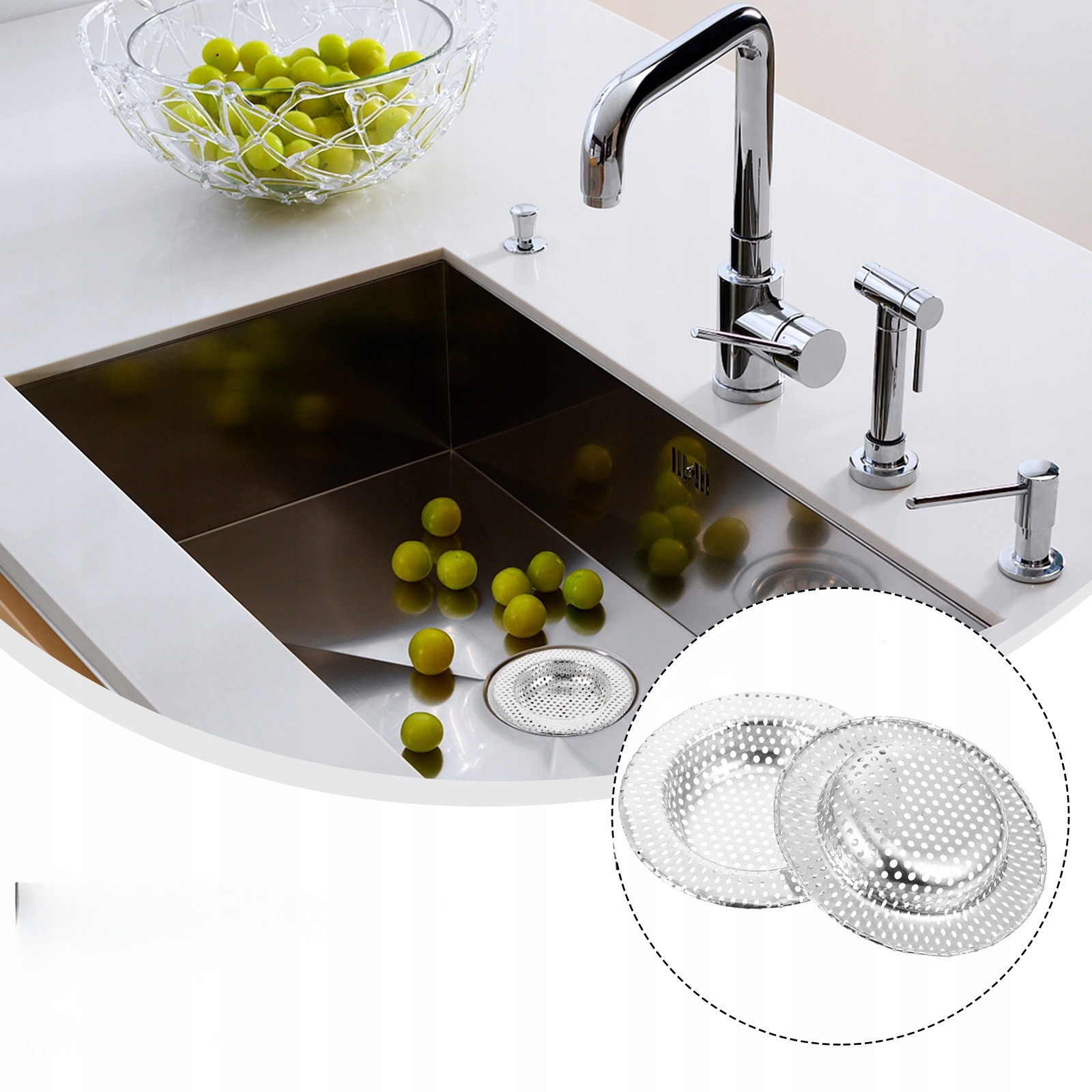 KUCHNIA ODPŁYWU ZLEWU KUCHENNEGO SITKO WANNOWE Kolor chrom