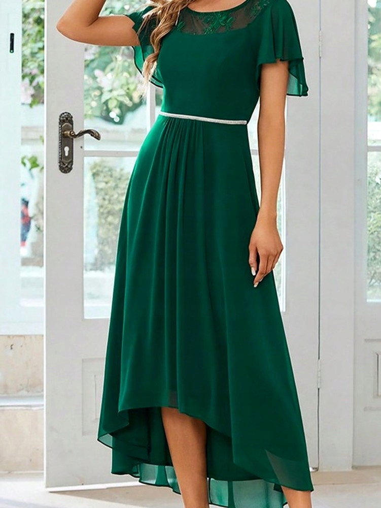 Šaty Šifonová Sukně Zelená MIDI S Večerní Krajkou XXL 44