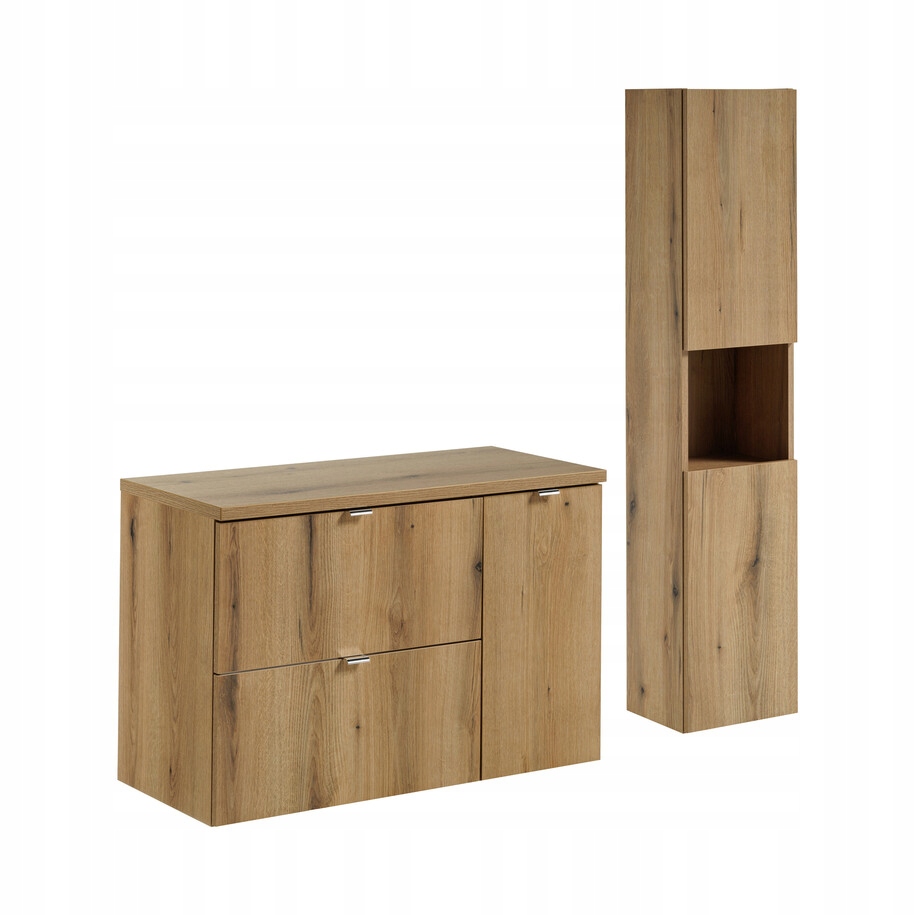 Szafka łazienkowa wisząca oak z blatem dąb oak 90 cm,szuflady i słupkiem