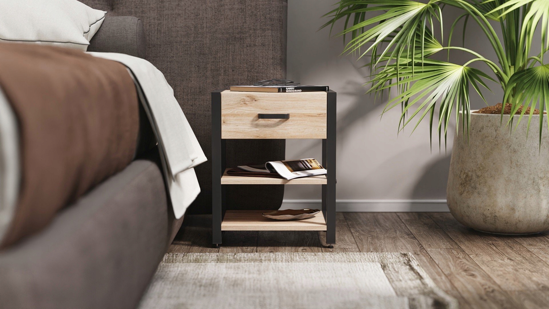 Noční stolek Noční stolek Loft Vivien 1-2 black/artisan Tm Smart Regaly