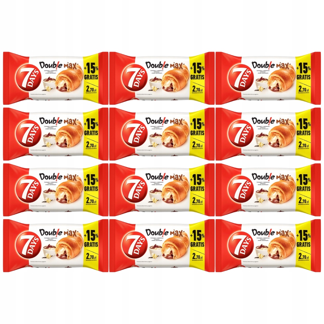 Levně 7 Days Doub!e Max Croissant s kakaovou a vanilkovou příchutí 110 g x 12 ks
