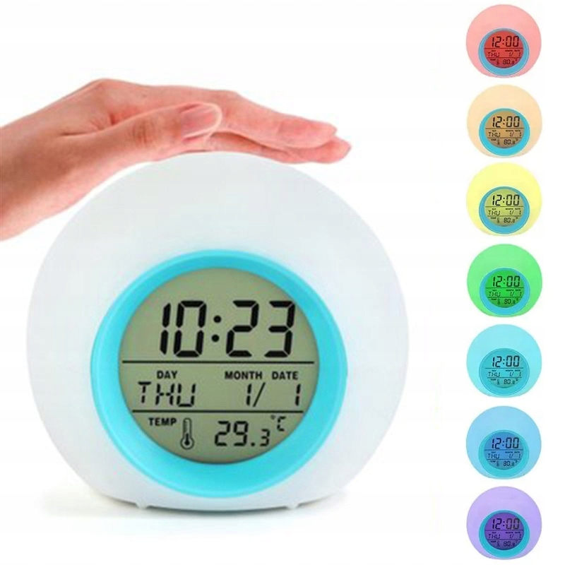 

Budzik Zegar Termometr LCD Lampką Nocną 7 Kolor