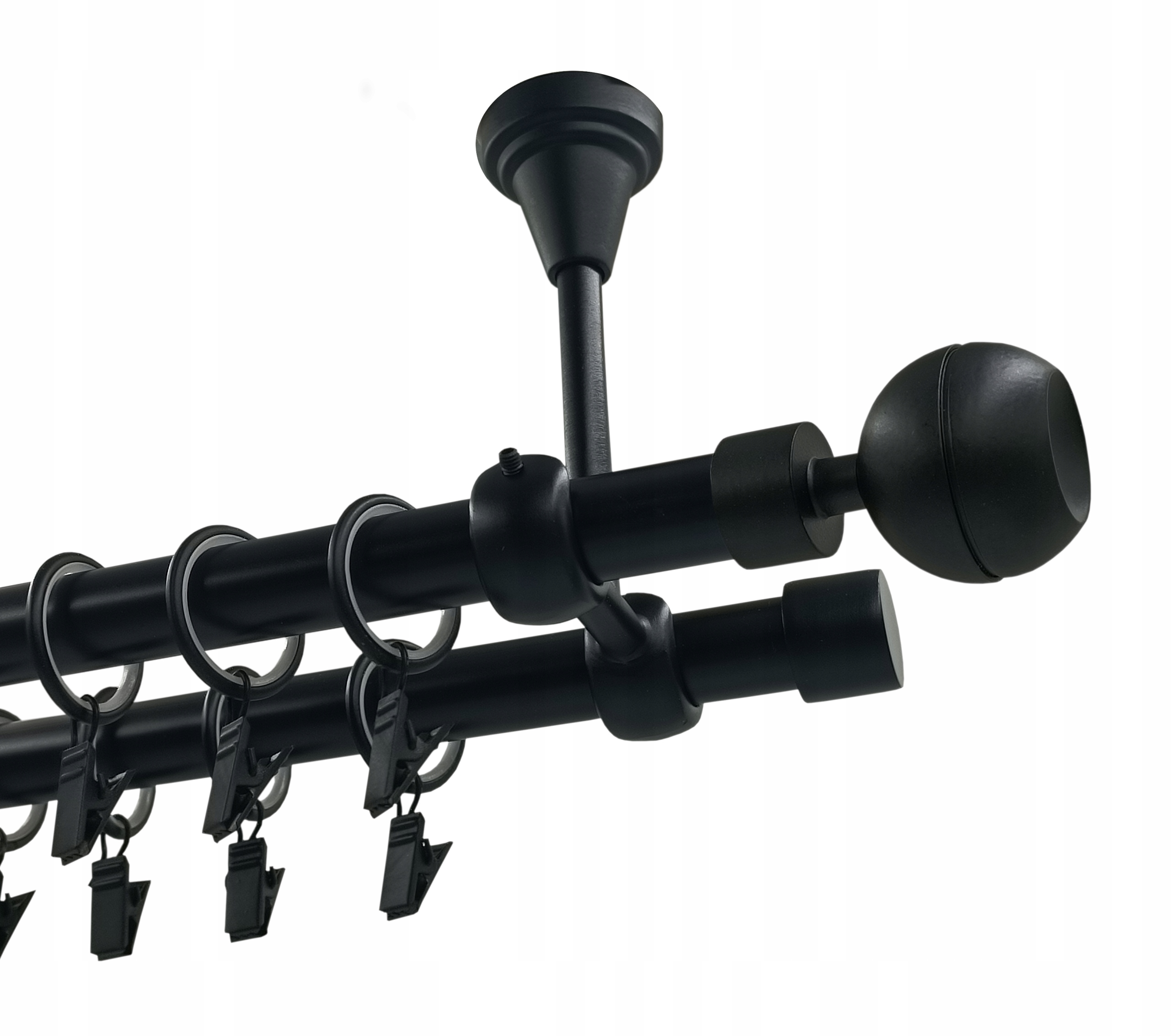 Garnýž dvojitá Kovová Stropní kartuše 19+19 mm Černá Matná 300 cm Koule Optic