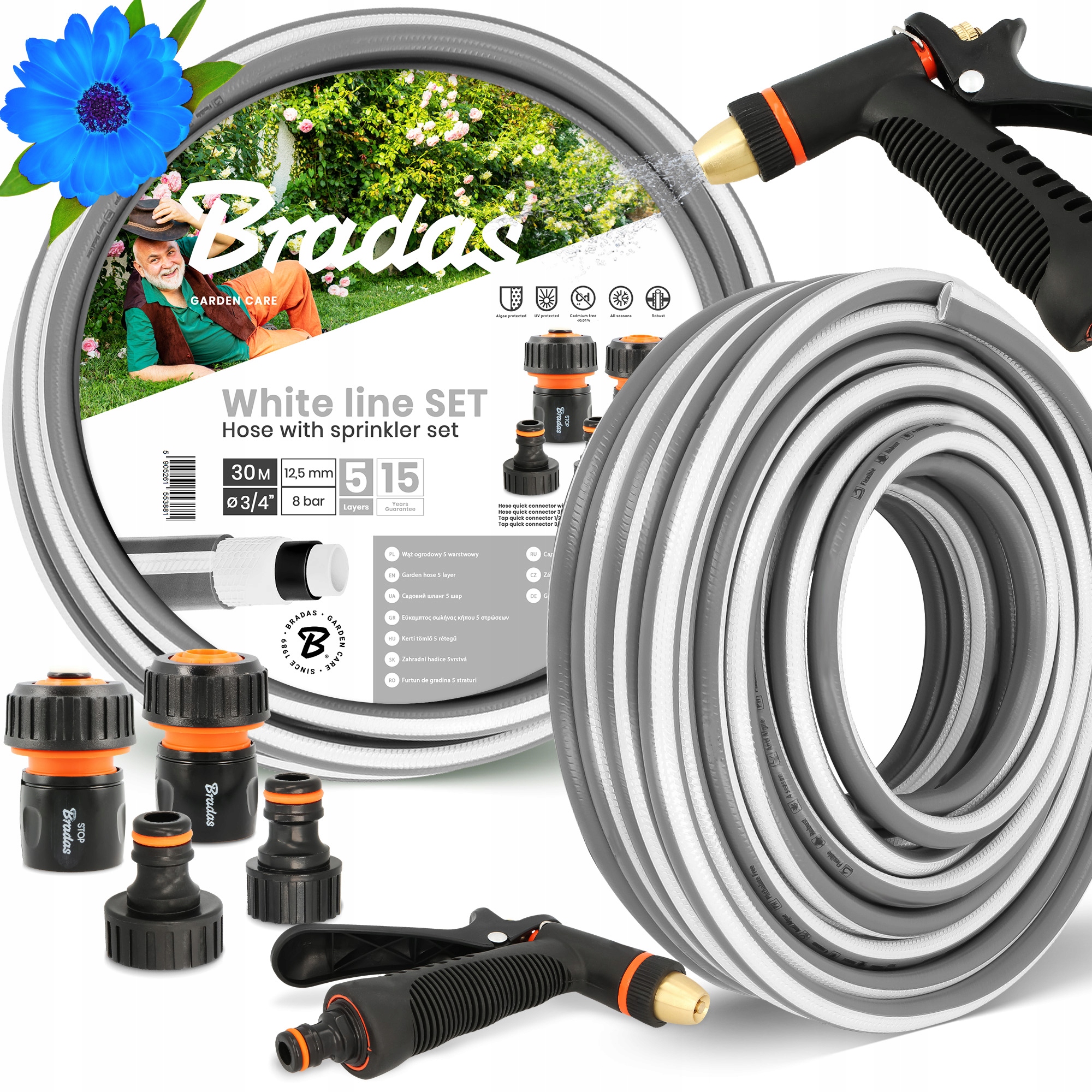 Záhradná Hadica 3/4 30 m 5-VRSTVOVÁ Voda Zvinovací Zbrojený Šlauf Polievaný Yo