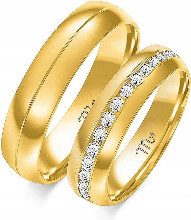 Zlaté prsteny se zirkonem pro pár 585, 35 36 37, elegantní kolekce gravírování