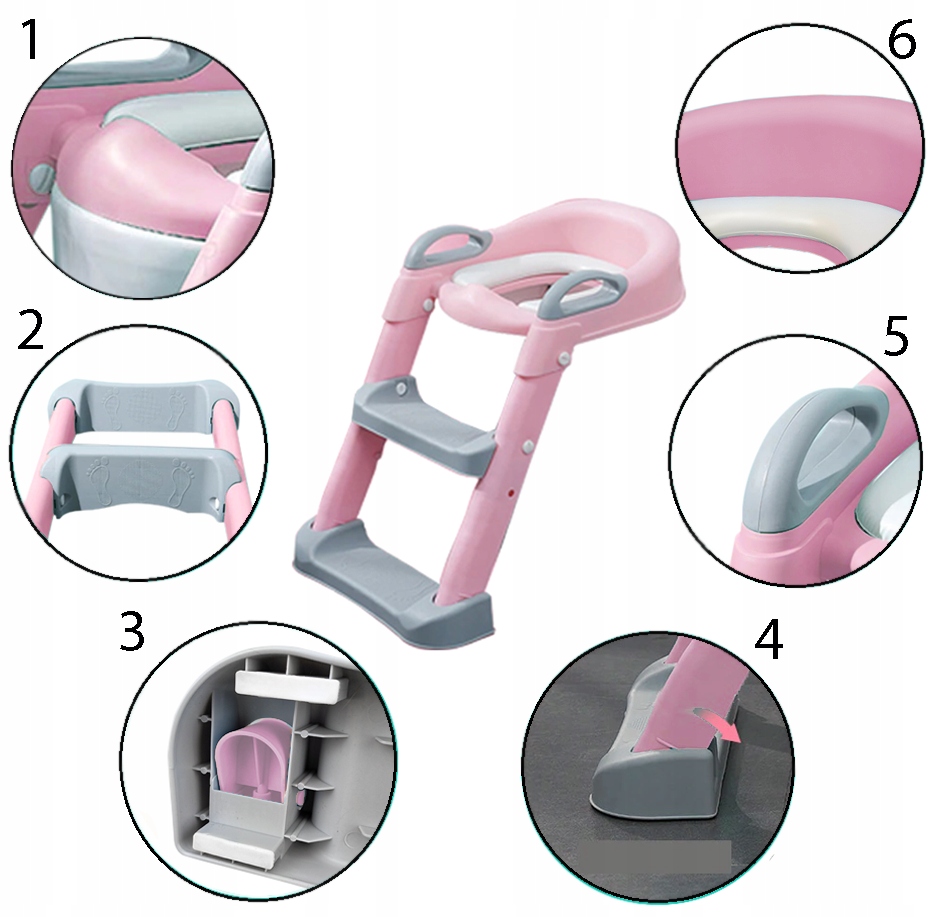 NAKŁADKA NA SEDES WC Z DRABINKĄ DZIECIĘCA SIEDZISKO ANTYPOŚLIZGOWE PODNÓŻEK Kolor różowy