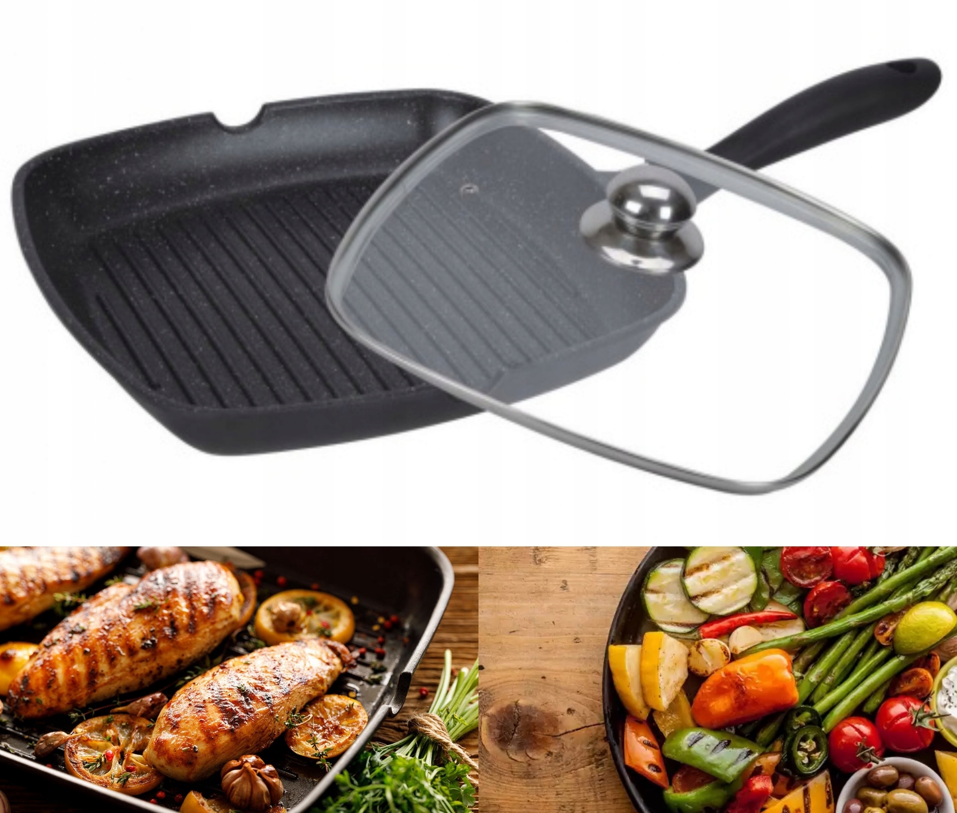 

Patelnia Grillowa Kamienna 24cm Pokrywką Indukcja