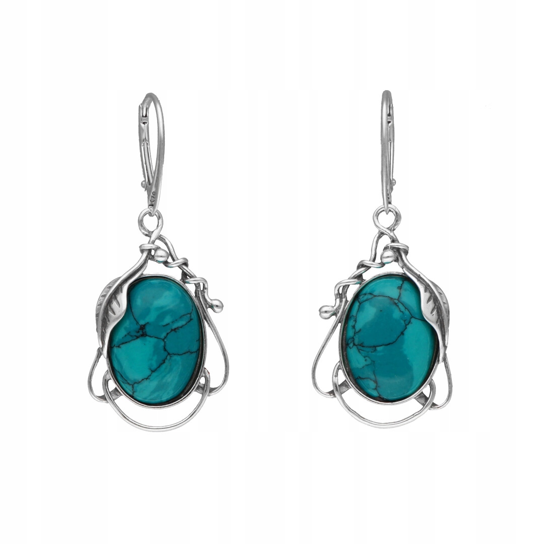 Stříbrné náušnice s chryzokolou, rostlinný motiv