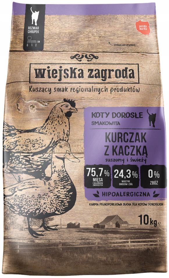 Wiejska Zagroda karma sucha dla kota kurczak z kaczką 10 kg