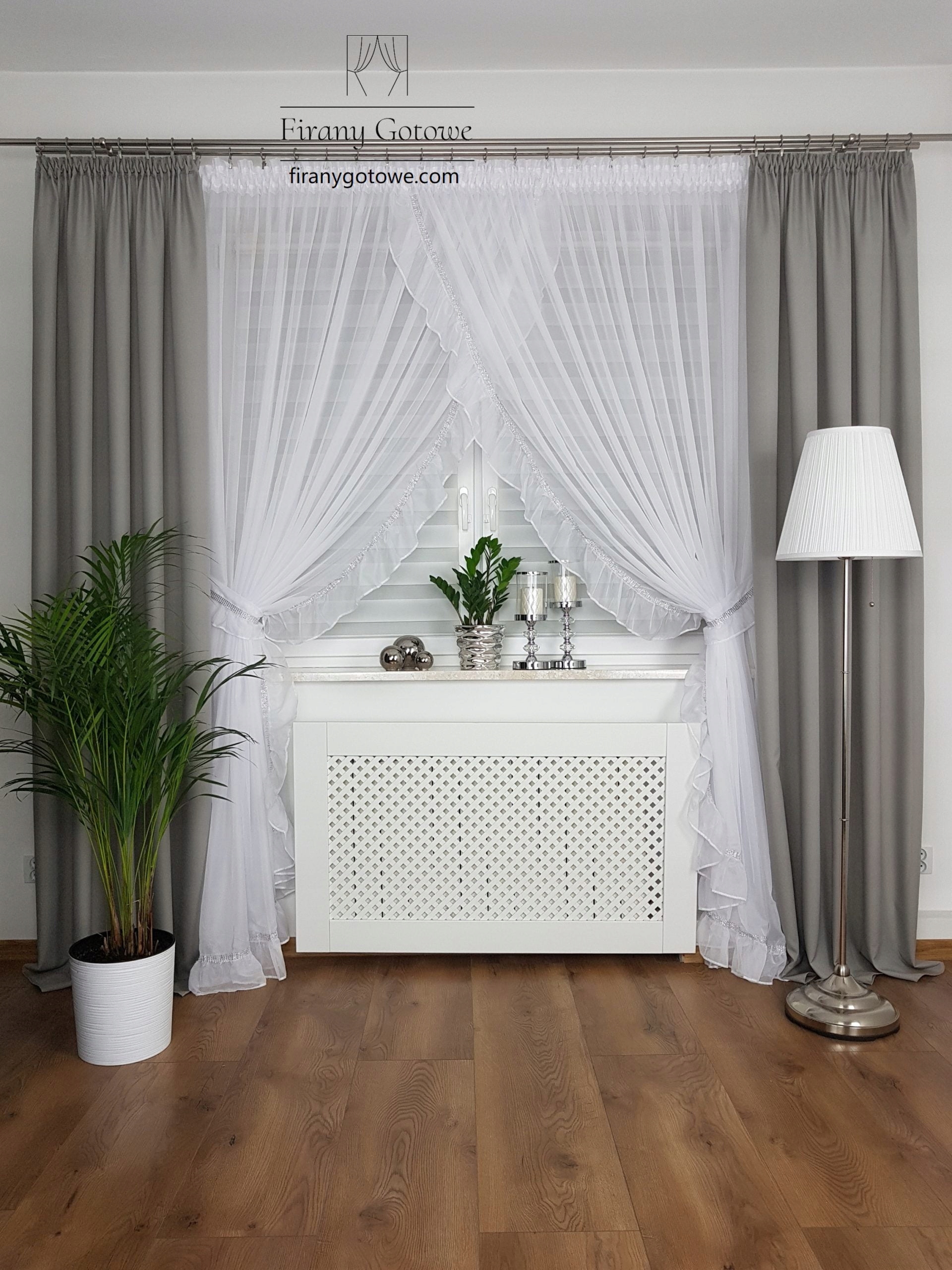 Firana Z Falbankami Biała Długa Firana Do Salonu Na Taśmie 250CM Woal