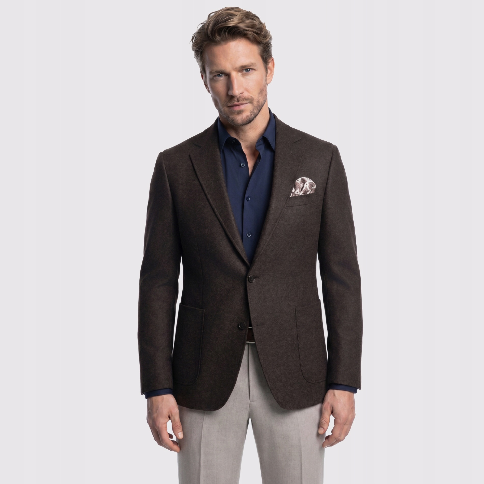 Hnědá sako bunda s vlnou Slim Fit Pako Lorente vel