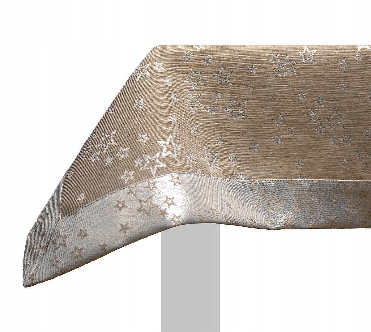 Beżowy srebrny obrus plamoodporny w motywy świąteczne premium 180X450