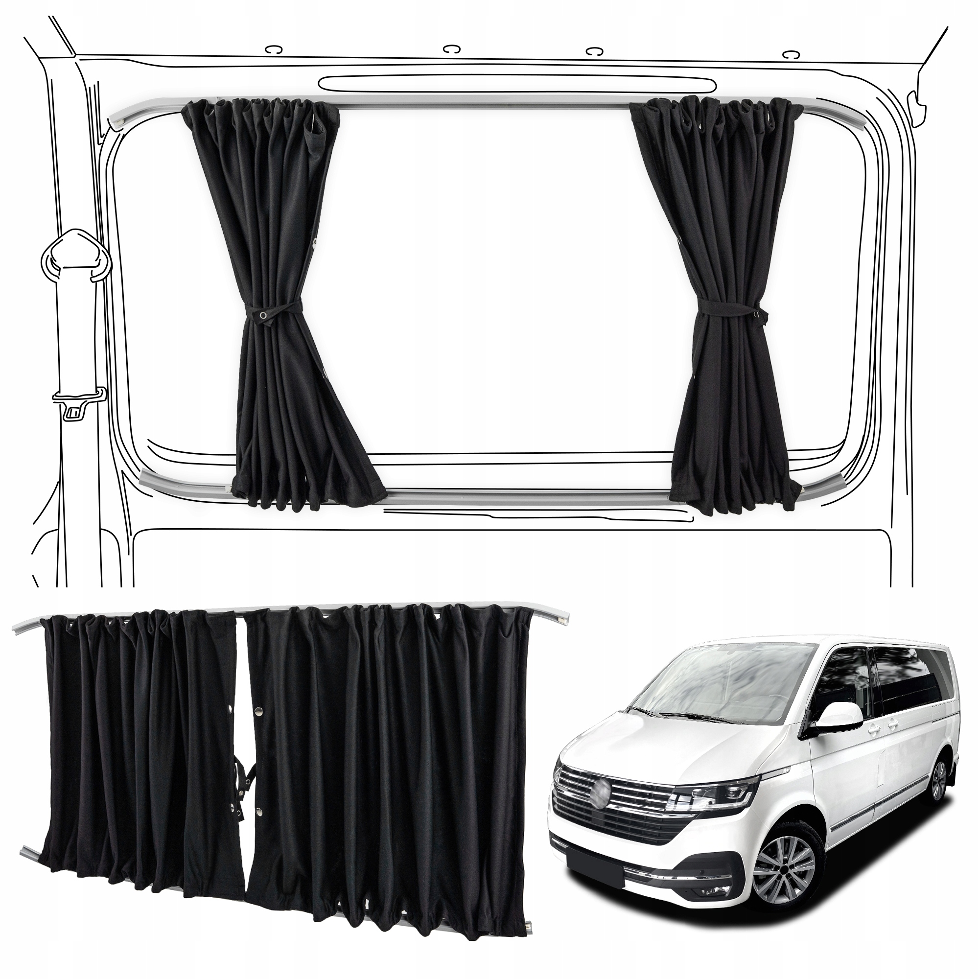 Zatemňovacie závesy na bočné dvere pravé pre Vw Multivan VI T6.1 2019-2022