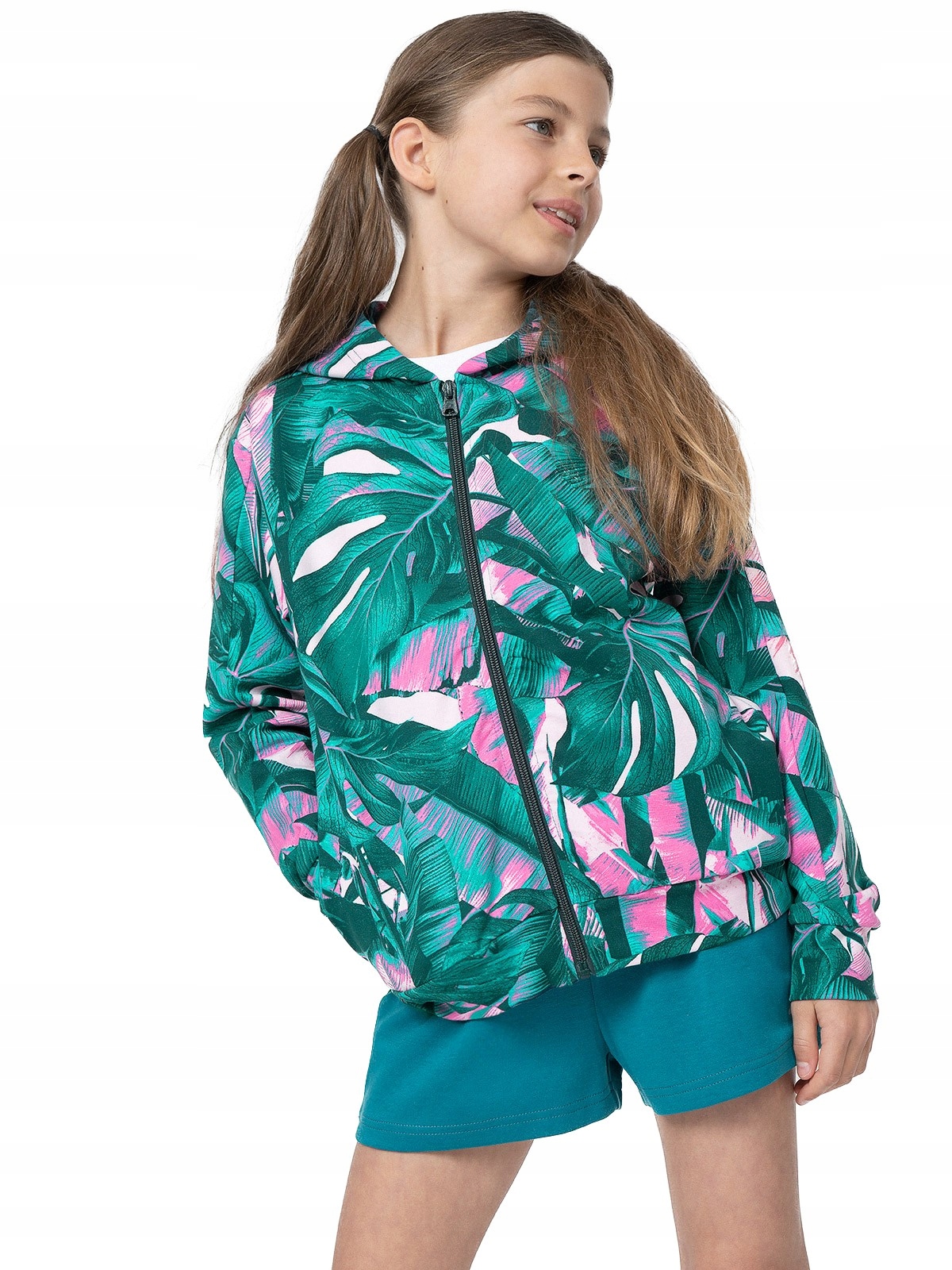4F Bluza Dziewczęca Dresowa, Rozpinana z Kapturem 4FJSS23TSWSF278-93A Multi