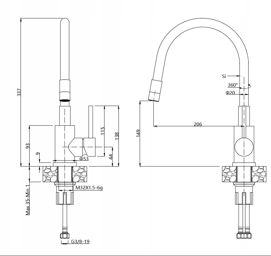 BATERIA KUCHENNA ELASTYCZNA UMYWALKOWA INOX BIAŁA Kod producenta RSA1147C