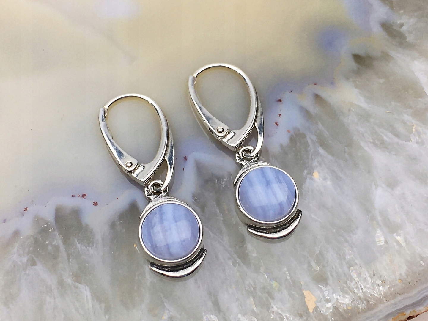 kolczyki wiszące z agatem błękitnym srebro pr. 925