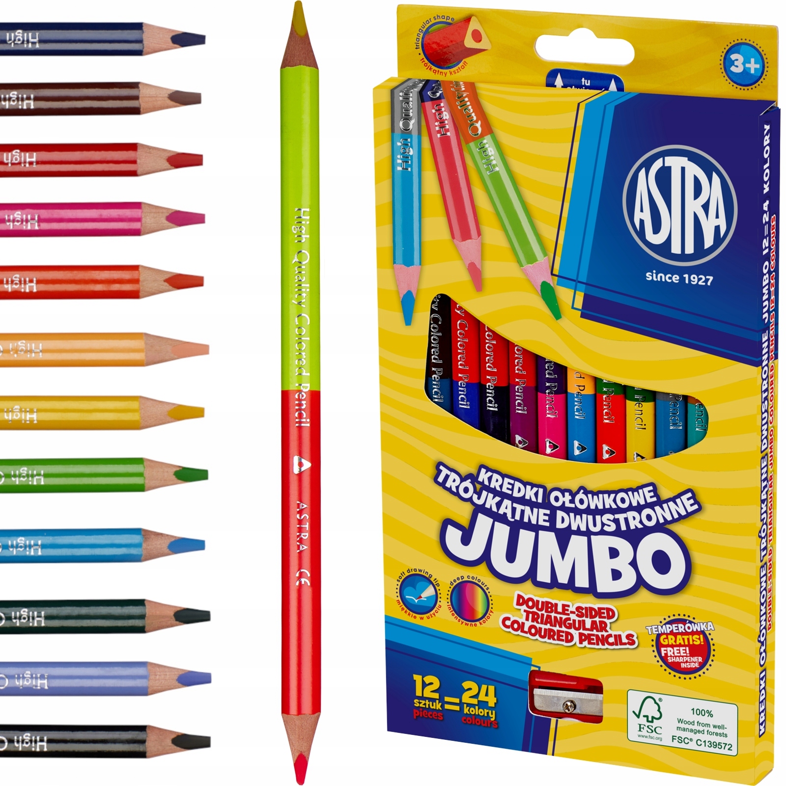 

Astra Kredki Trójkątne Jumbo Dwustronne 12/24 kol.