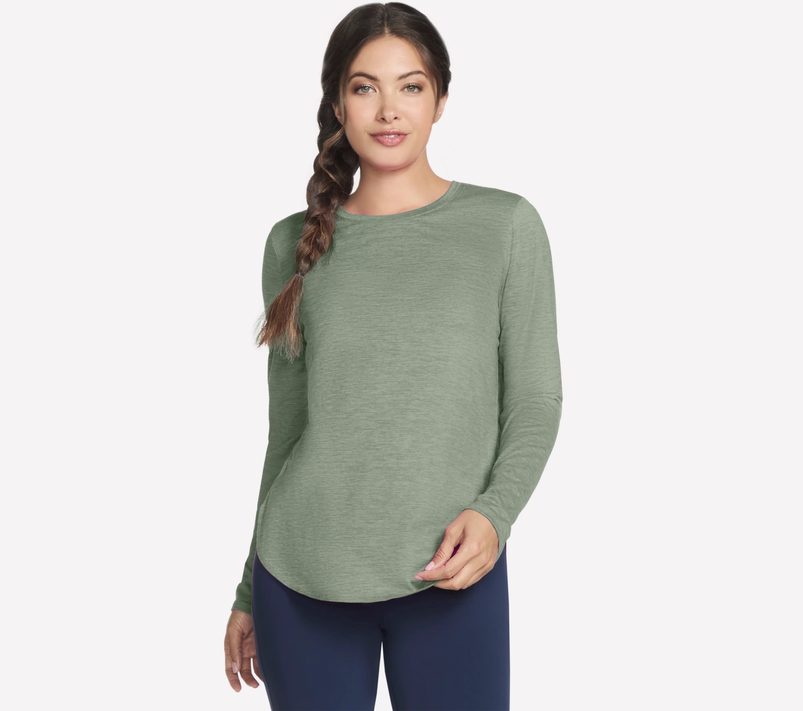 Tričko Skechers Go Dri Swift s dlouhým rukávem Tunic Crew olivová LT1
