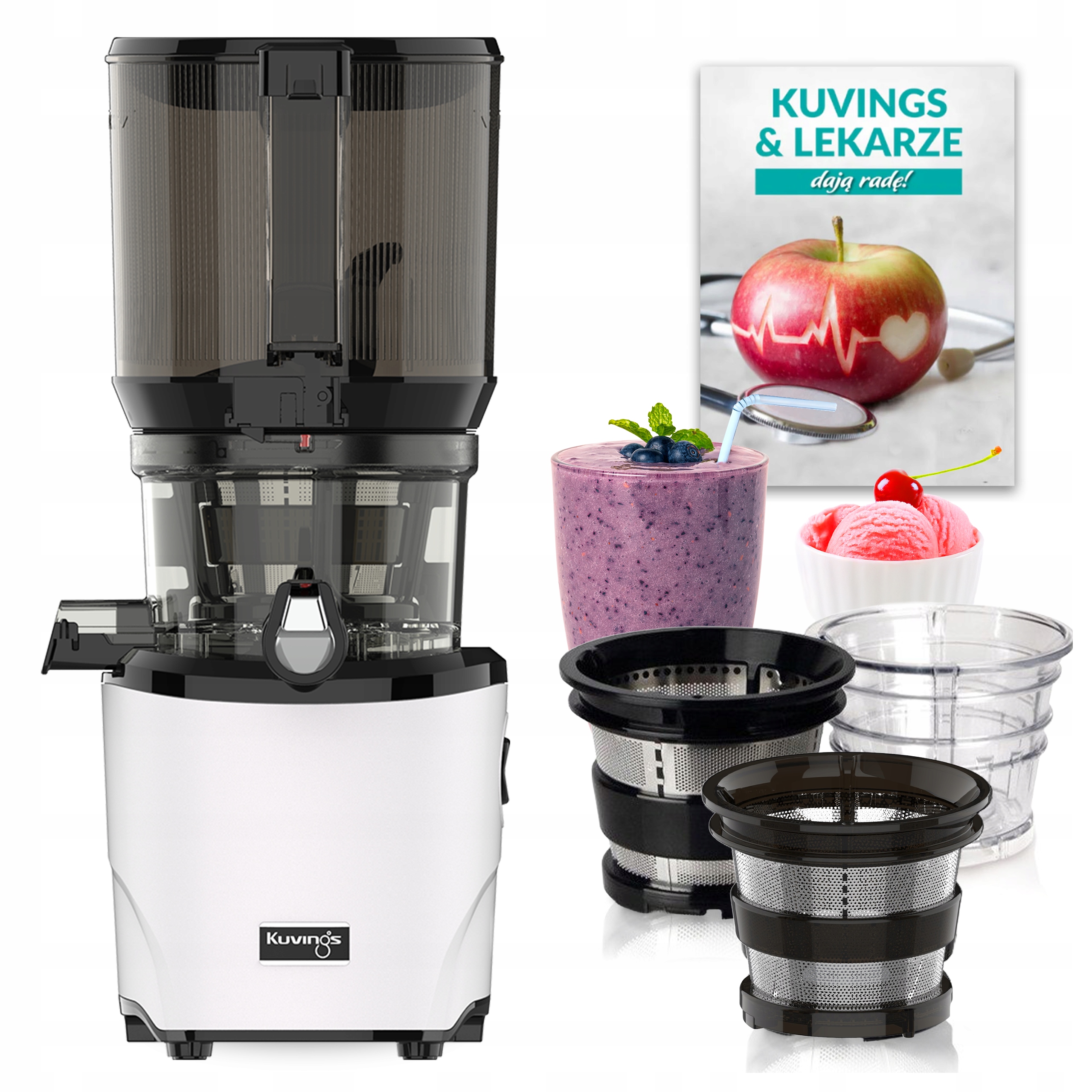 Kuvings Auto10s Pomalý odšťavňovač na šťávy z ovoce Zeleniny 3 Síta