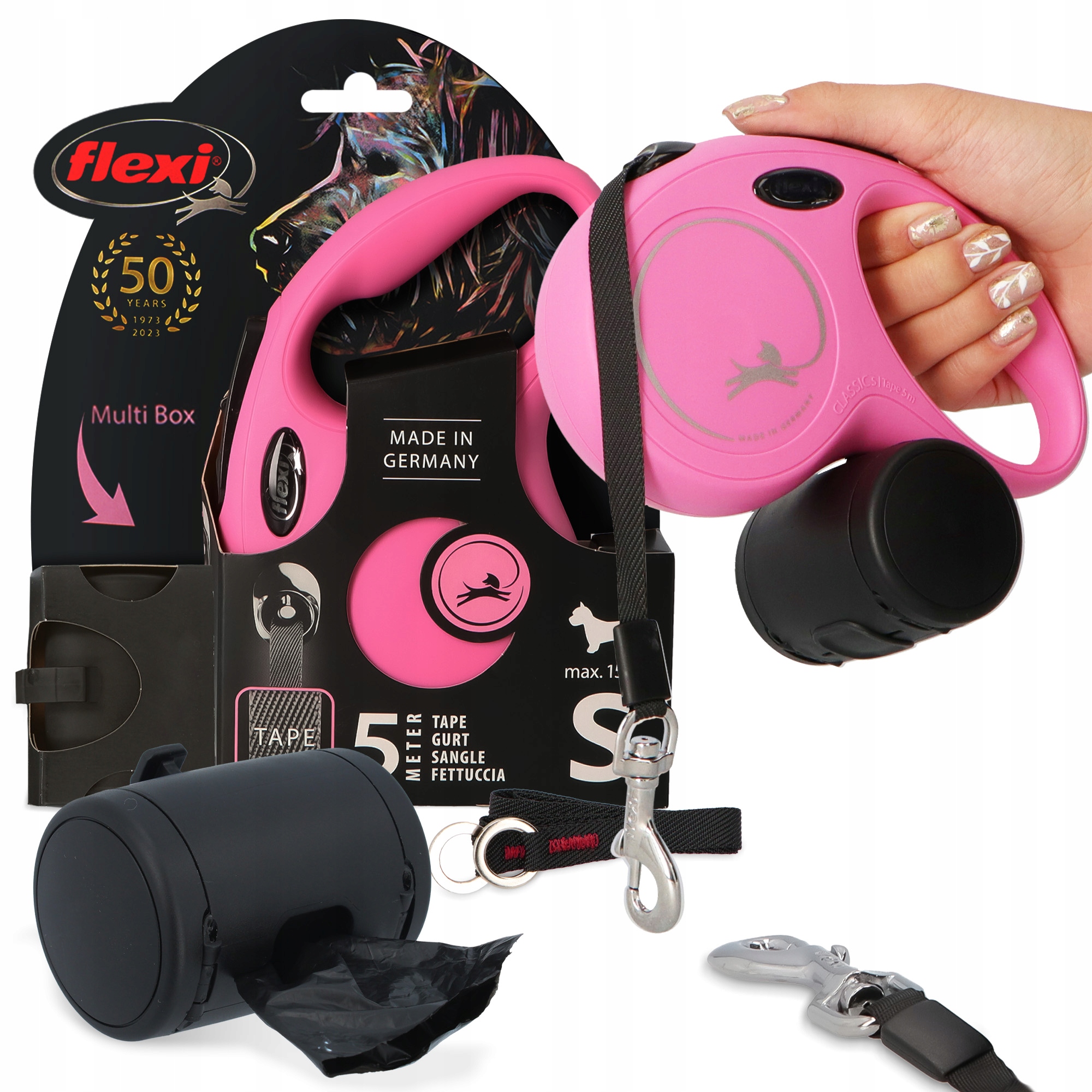 Smycz Automatyczna Psa Kota 5m Taśma Pojemnik Etui Multibox Worki Smaczk 3O