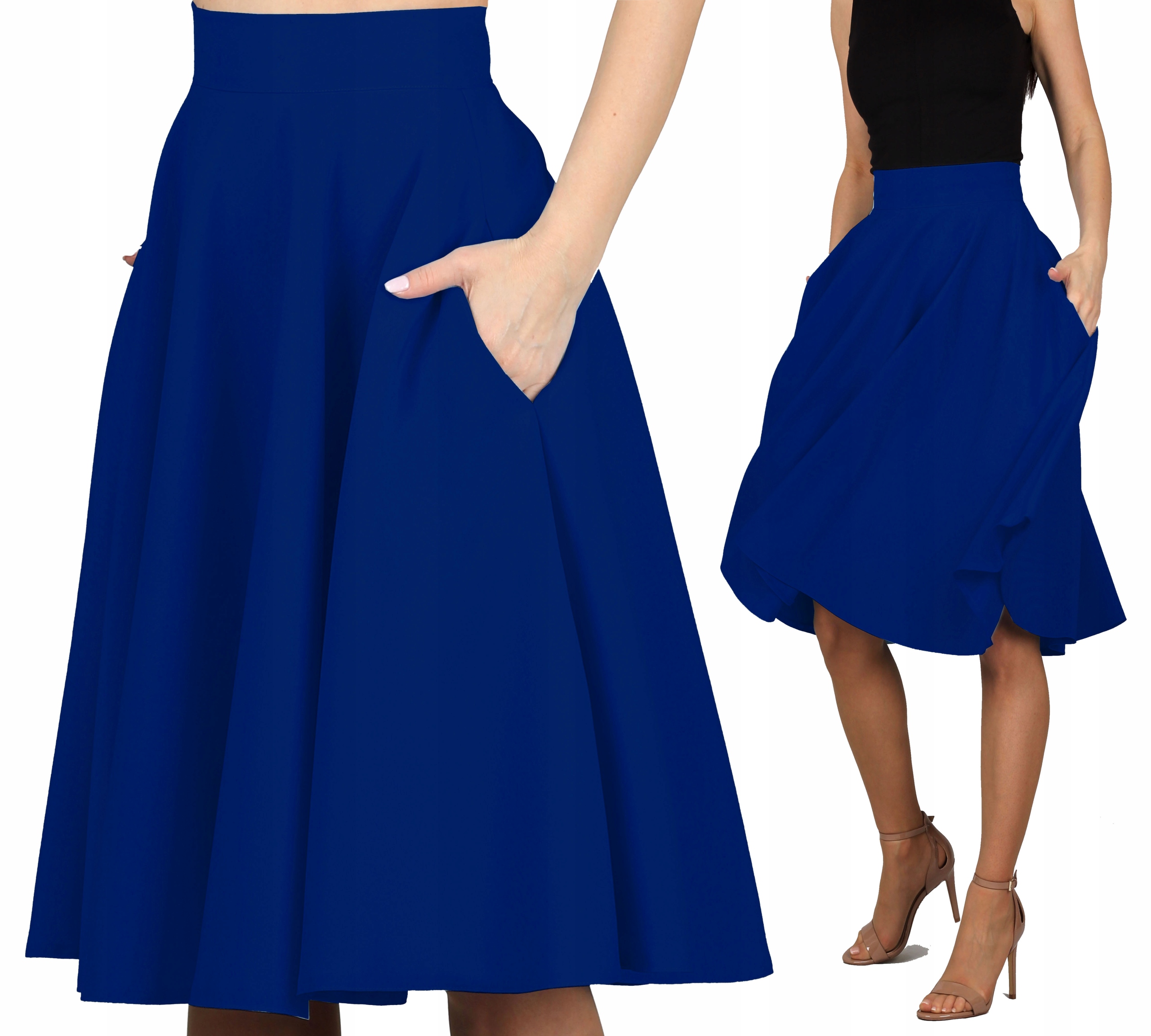 XXL Kapsy Chabrová sukně za koleno midi rozložená rozevřená