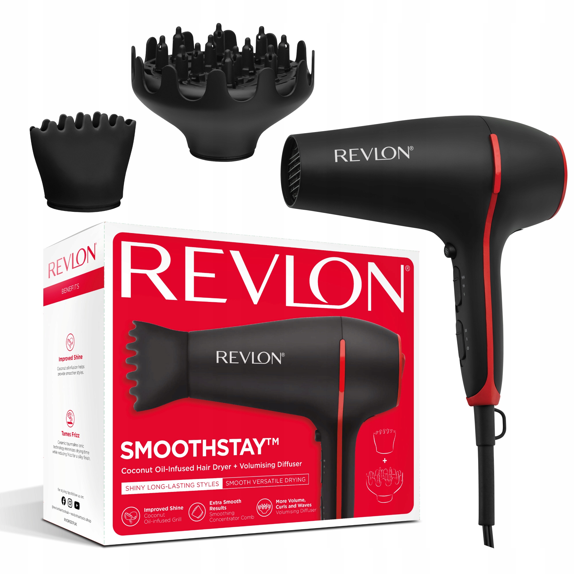 SUSZARKA DO WŁOSÓW REVLON Z OLEJKIEM KOKOS DYFUZOR ZWĘŻKA 2000W JONIZACJA Marka Revlon
