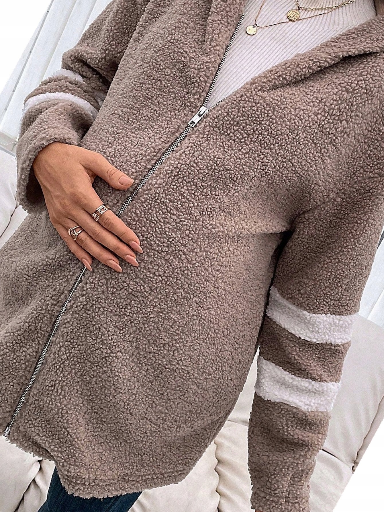 Těhotenské Kožíšek S Kapucí Teddy Dlouhé Hnědé M 38