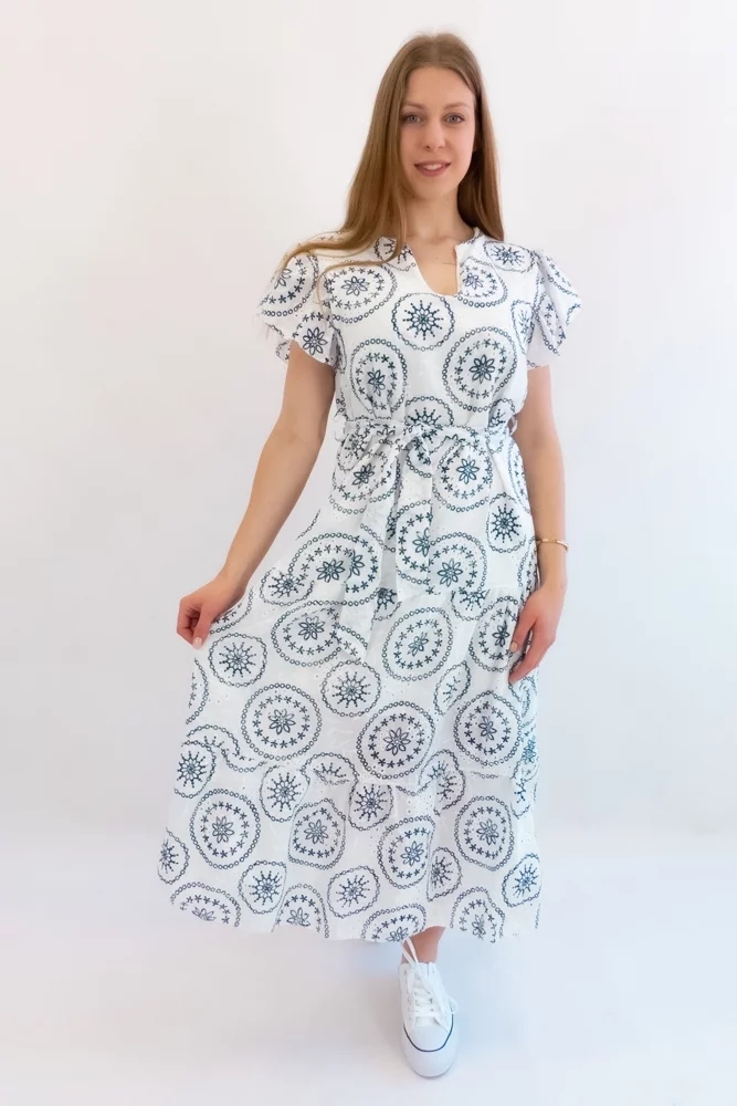 Bílo-granátová Šaty Maxi s květinovou výšivkou Uni