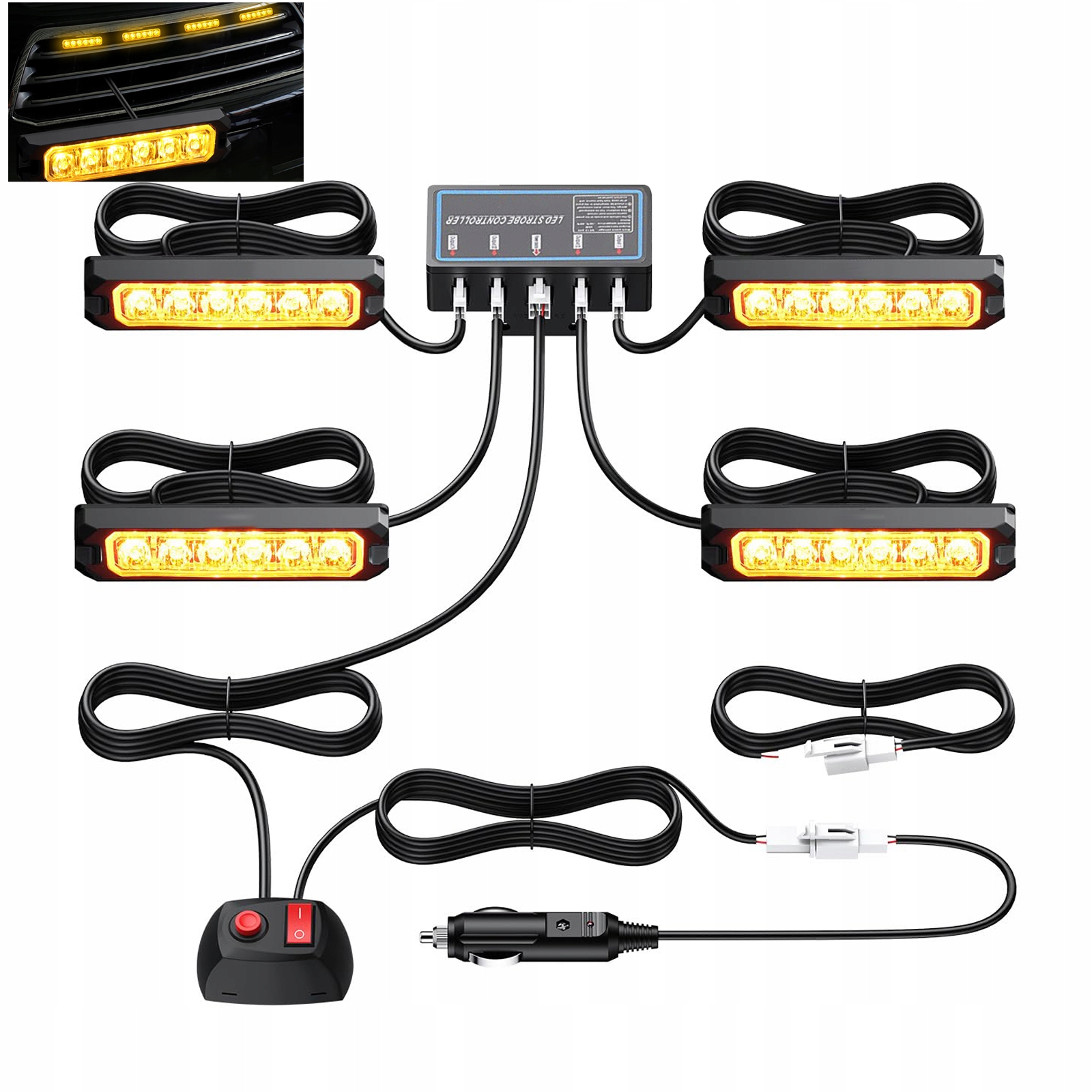 Výstražné stroboskopy Automobilová stroboskopická světla 4x 6 Led 12/24V