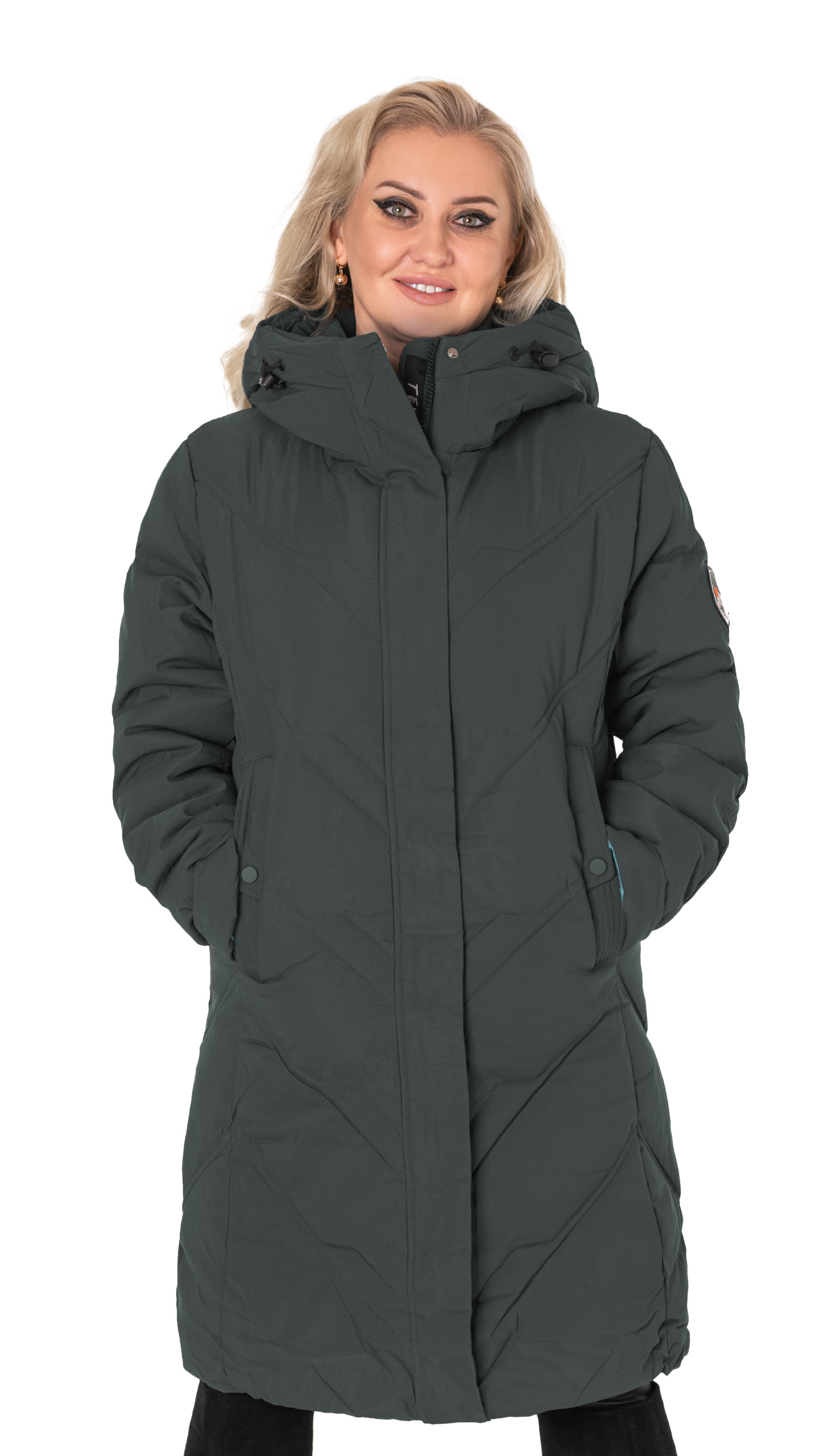 Velký teplý zateplený dámský péřový kabát Zateplený na zimu 23939-2 4XL