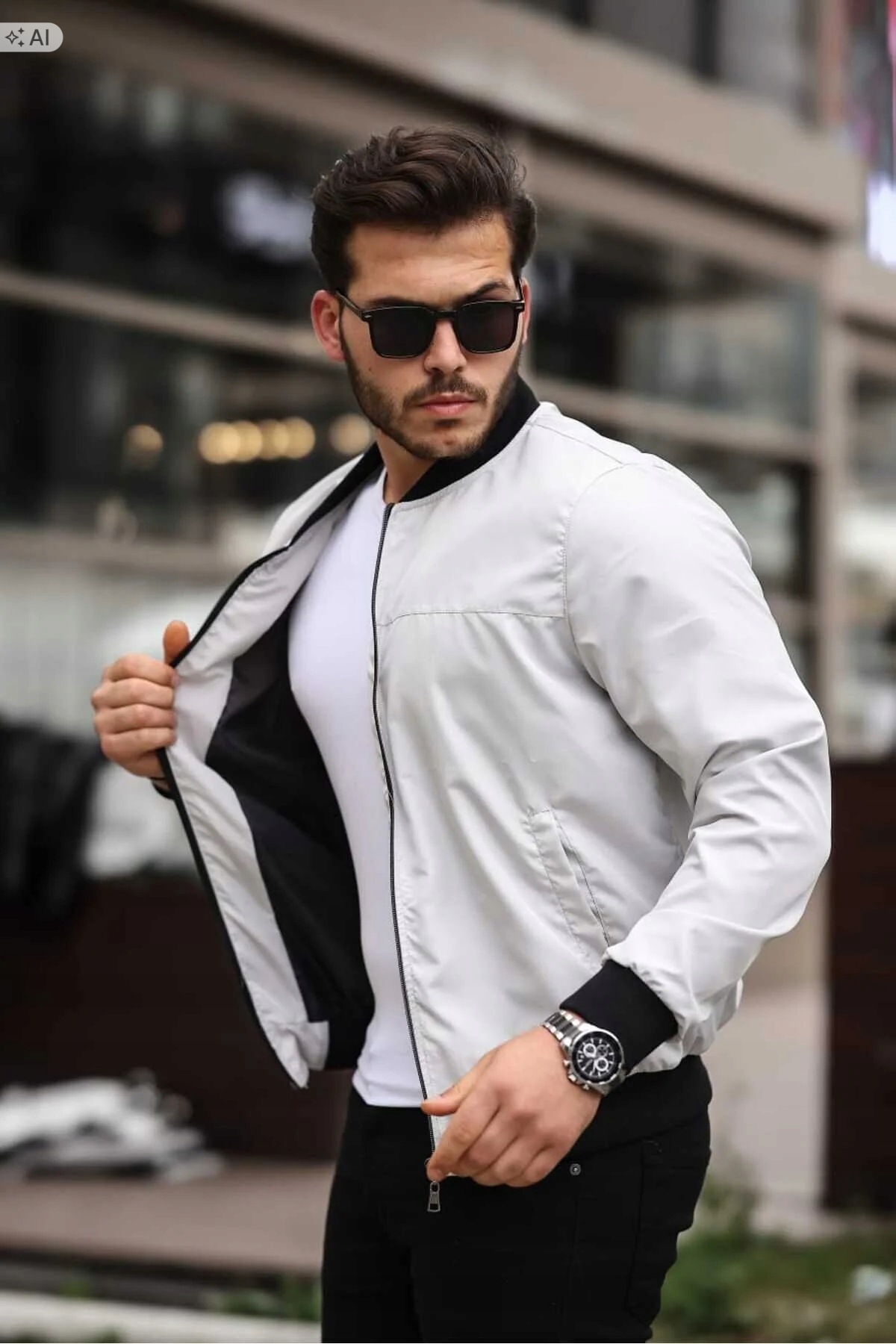 Pánská Bomber Bunda Hladká V Minimalistickém Stylu, Velikost L 5IA