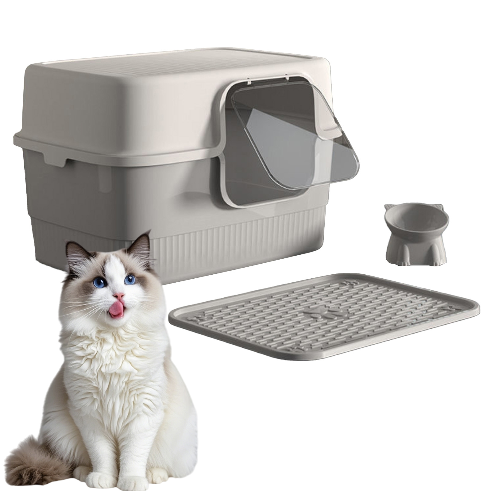 Levně Velká Toaleta Pro Kočky Uzavřená S Miskou Pro Kočky A Lopatkou Na Stelivo