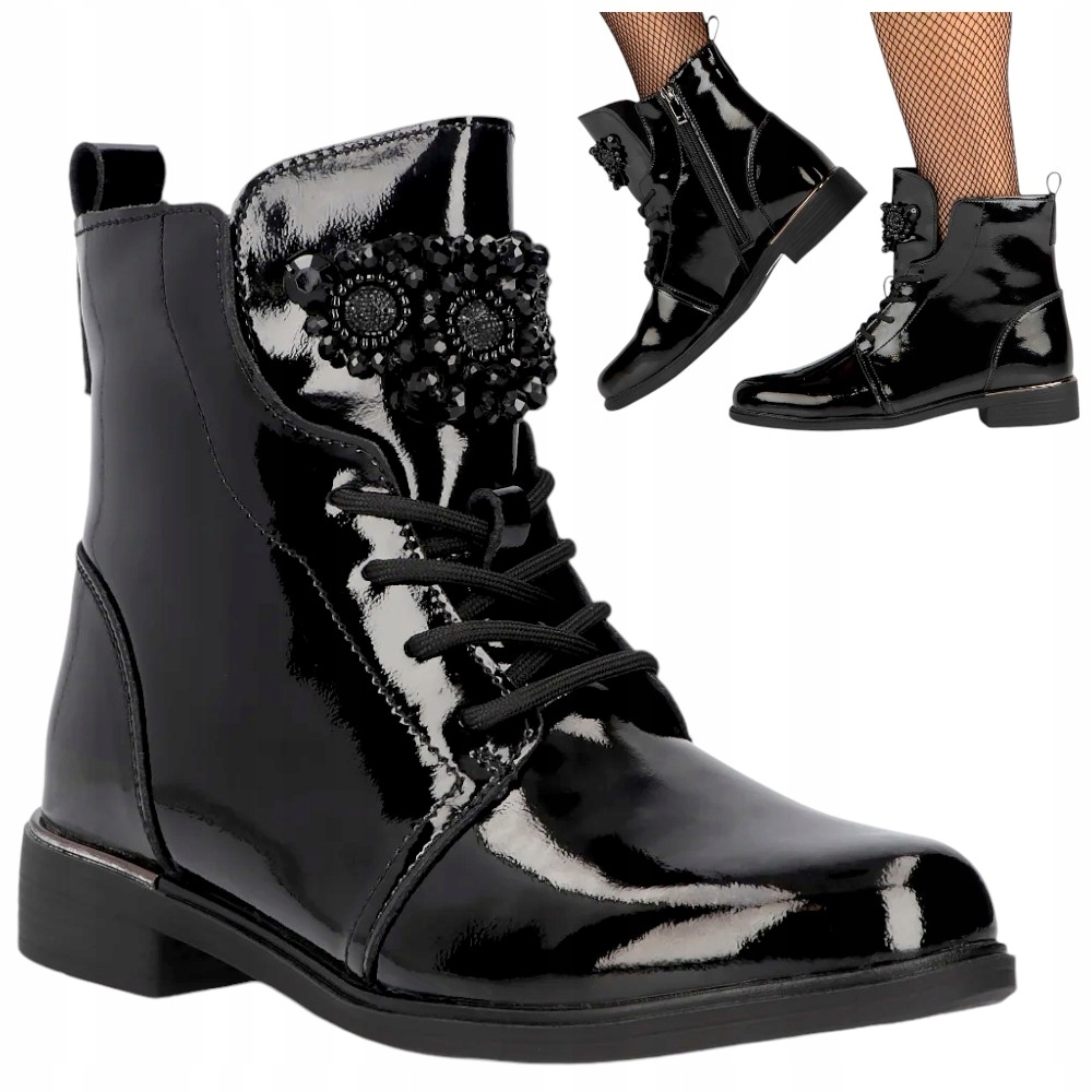 Kožené lakované kotníkové Kotníkové Boty 38 zateplené boty Filippo Elegantní černé