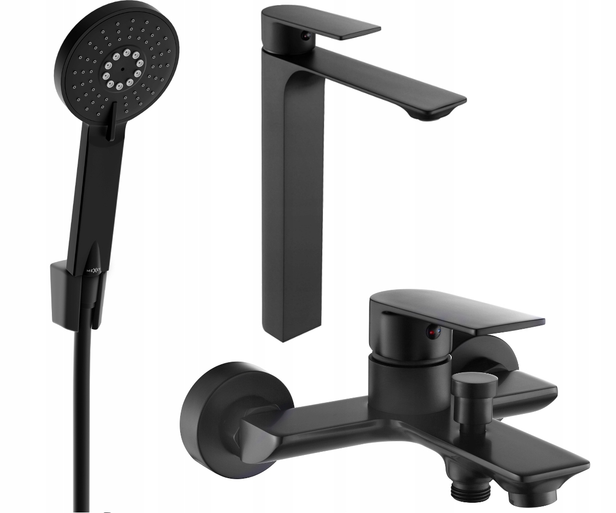 Mexen Alexa R40 Černá vanová souprava z mosazi, 3 funkce
