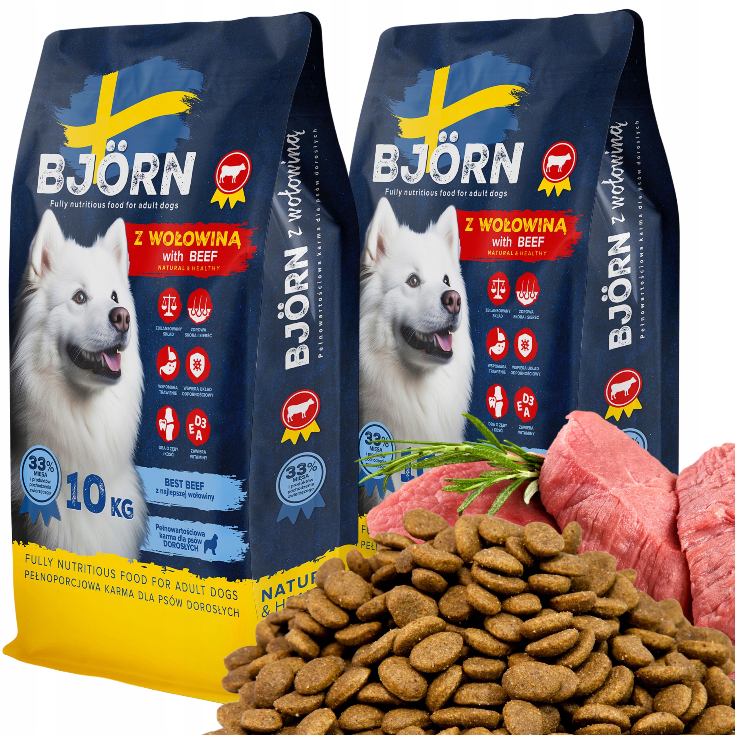 Levně Krmivo Suché Pro Psa Bjorn S Hovězím Masem 33%, Bohaté Na Bílkoviny 20 kg