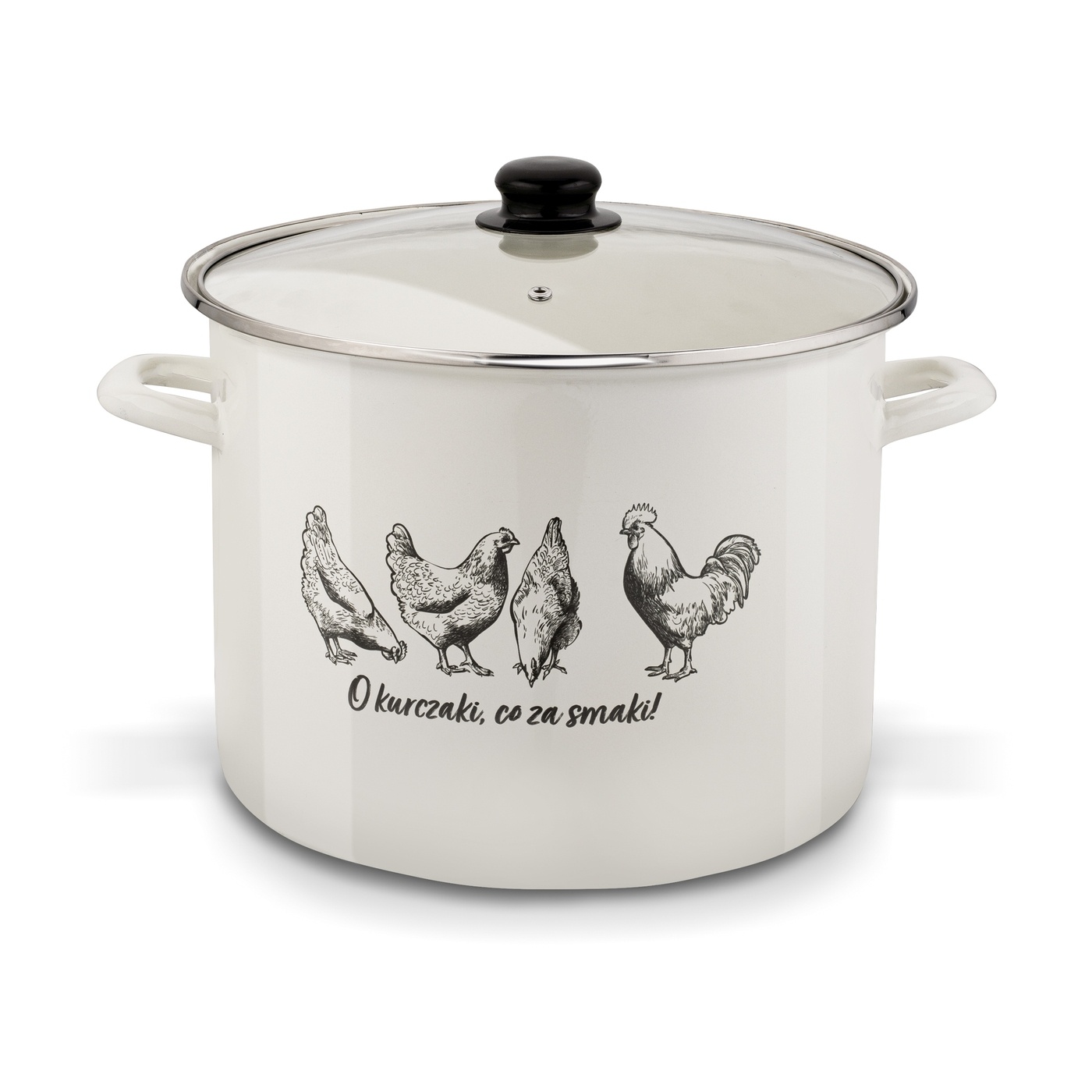 Garnek Emaliowany z Pokrywką Szklaną Duży Stalowy Tadar O Kurczaki 12L 30cm
