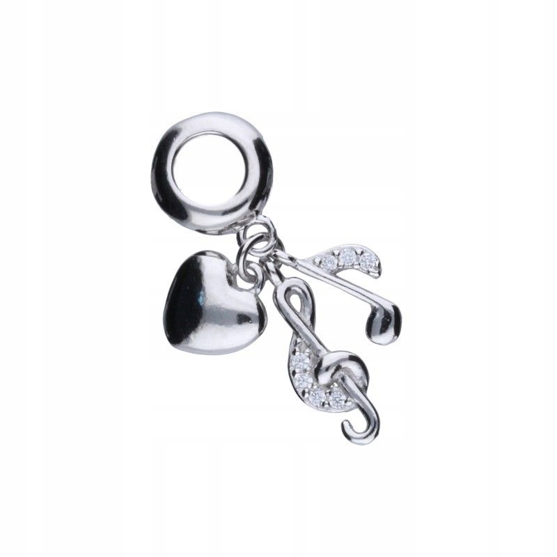 Modulární přívěsek s trojitými korálky, srdíčkem a notami, stříbro 925, zirkony