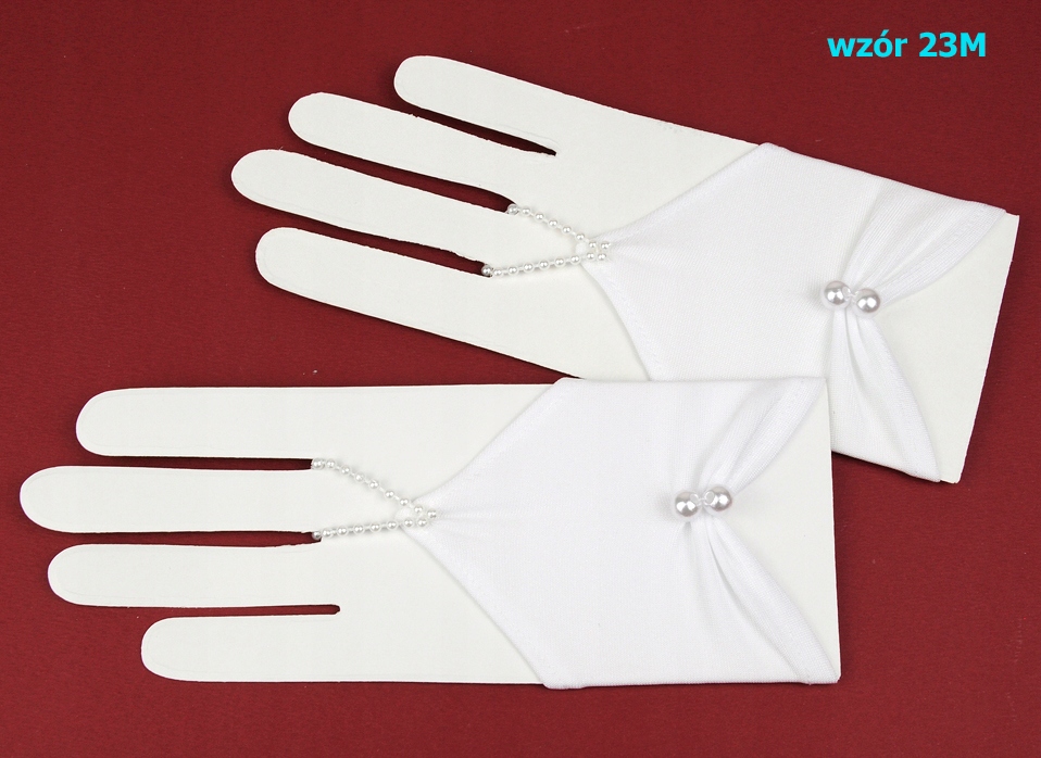 Krótkie Rękawiczki Komunijne na Jeden Palec Z PERŁAMI Rodzaj na jeden palec