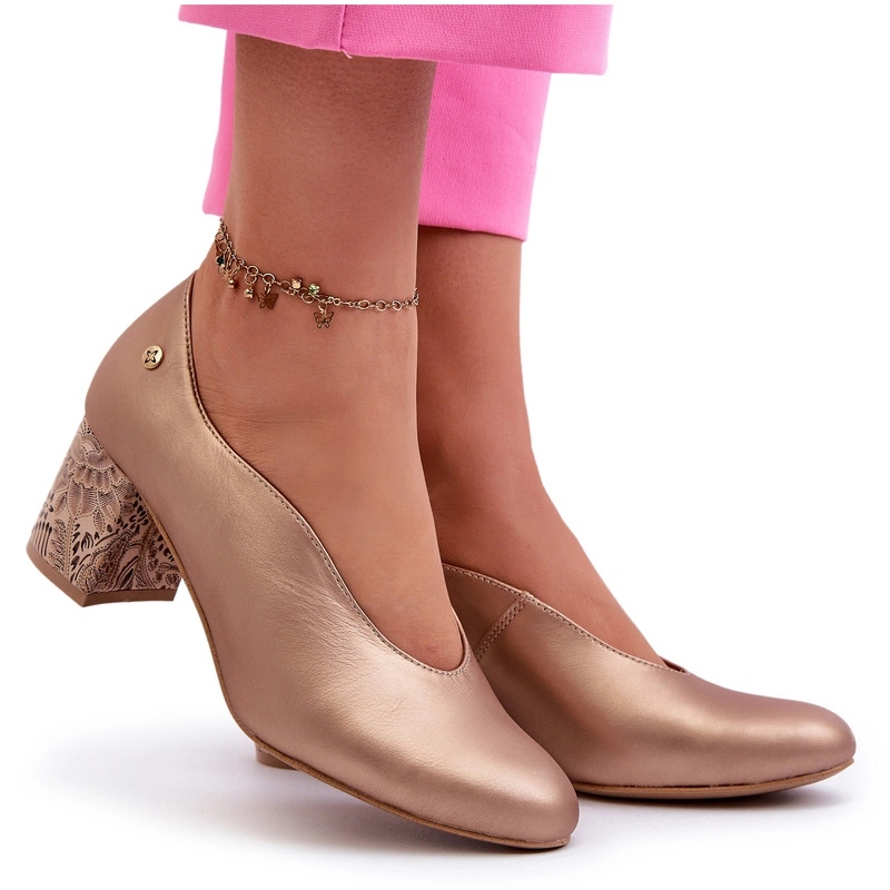 Elegantní Kožené Lodičky Na Podpatku Maciejka 06422-25 Zlaté 36