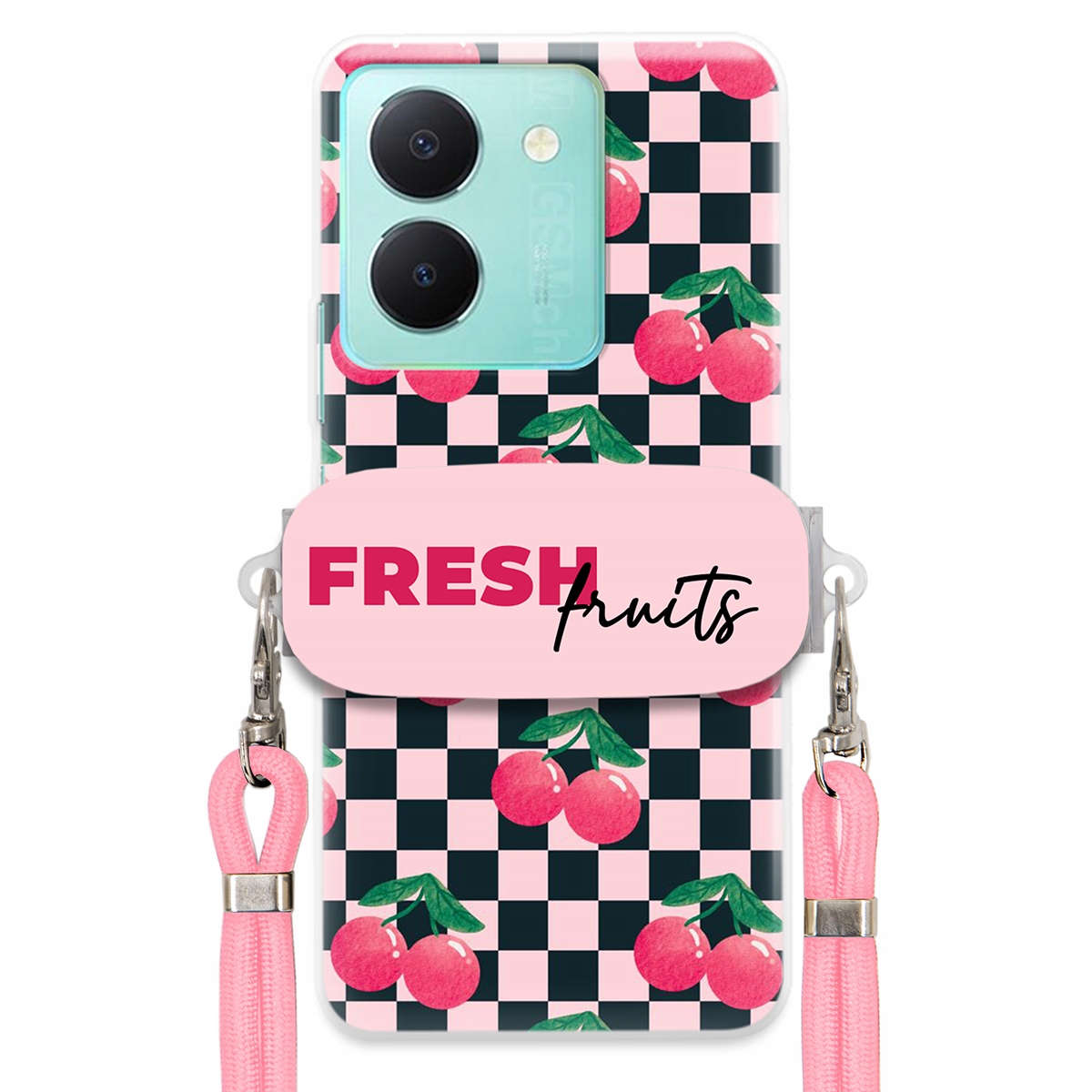 Puzdro pre Vivo Y36 Ružové vodítko funkčný držiak Fresh Fruits Šachovnica