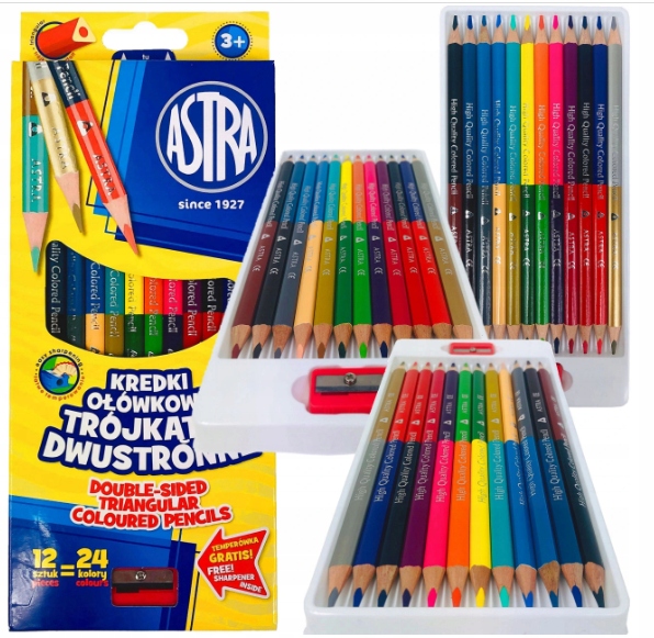 KREDKI OŁÓWKOWE DWUSTRONNE 12=24 KOLORY ASTRA